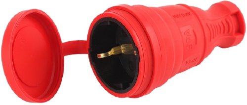 Розетка штепсельная с заземлением прямая ЭРА R8-RED-IP44 16А IP44 каучук красный картинка 